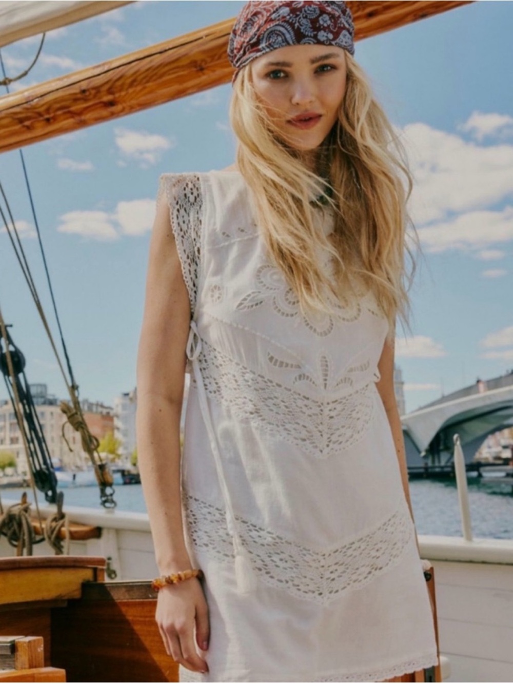 NWT Free People Winifred Lace Mini Dress White Size Large - Picture 2 of 12